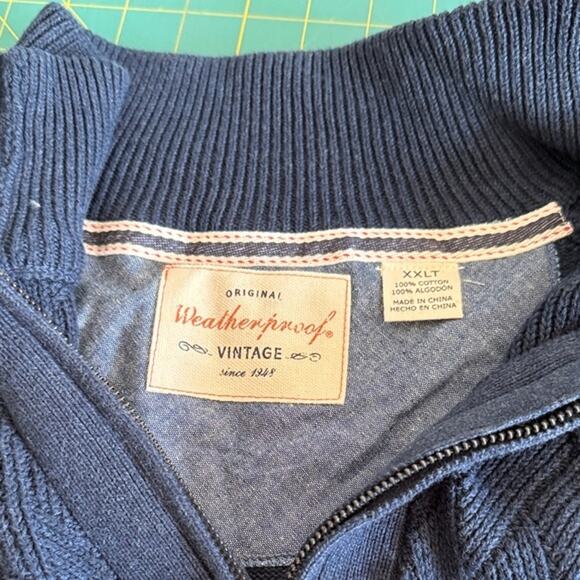Weatherproof Vintage Dark Blue Mens Sweater 1/4 Zip Basket Weave Knit sz 2XL - Picture 3 of 6